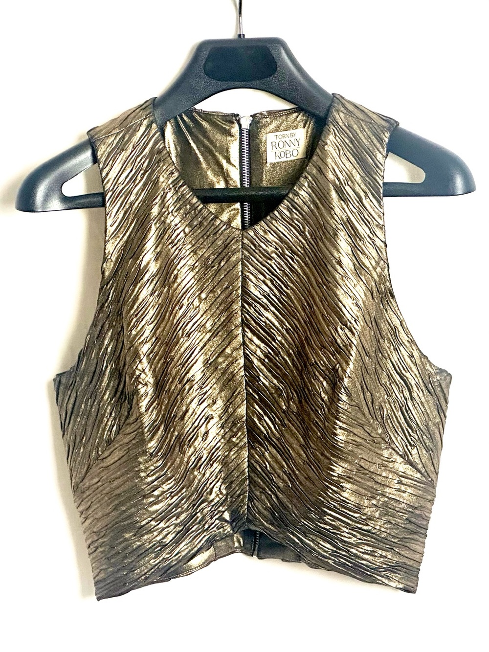 Torn by Ronny Kobo Metallic Gold Bronze Sleeveless Top w/Back Zip Size Large - Picture 7 of 8